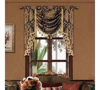 TOPLUXE Swag Valance for Windows, Damask Waterfall Valance with Tassels, Short Curtain for Bedroom Living Room Kitchen, Window Treatment Rod Pocket (Width 100cm, Black)