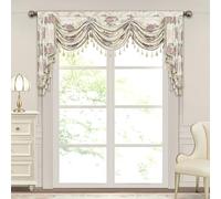 TOPLUXE Swag Valance for Windows, Damask Waterfall Valance with Tassels, Short Curtain for Bedroom Living Room Kitchen, Rod Pocket (Width 200cm, Floral Patterns)
