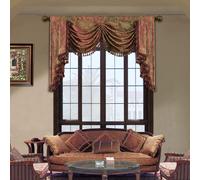 TOPLUXE Swag Valance for Windows, Damask Waterfall Valance with Tassels, Short Curtain for Bedroom Living Room Kitchen, Rod Pocket (Width 150cm, Red & Green)