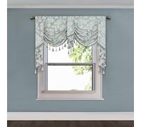 TOPLUXE Swag Valance for Windows, Damask Waterfall Valance with Tassels, Short Curtain for Bedroom Living Room Kitchen, Rod Pocket (Width 150cm, Green)