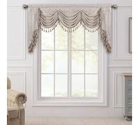 TOPLUXE Swag Valance for Windows, Damask Waterfall Valance with Tassels, Short Curtain for Bedroom Living Room Kitchen, Rod Pocket (Width 200cm, Beige & Gold)