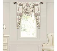 TOPLUXE Swag Valance for Windows, Damask Waterfall Valance with Tassels, Short Curtain for Bedroom Living Room Kitchen, WIndow Treatment Rod Pocket (Width 100cm, Floral Patterns)