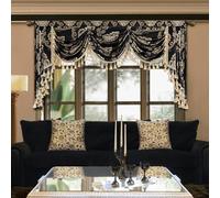 TOPLUXE Swag Valance for Windows, Jacquard Waterfall Short Curtain with Tassels for Bedroom Living Room Kitchen Decoration, Rod Pocket (Width 200cm, Black)