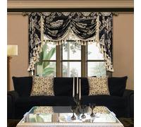 TOPLUXE Swag Valance for Windows, Jacquard Waterfall Short Curtain with Tassels for Bedroom Living Room Kitchen Decoration, Rod Pocket (Width 150cm, Black)