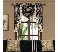 TOPLUXE Swag Valance for Windows, Jacquard Waterfall Short Curtain with Tassels for Bedroom Living Room Kitchen Decoration, Rod Pocket (Width 100cm, Black)
