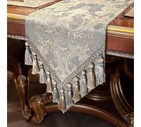 TOPLUXE Table Runner with Handmade Tassels, Damask Table Runner for Dining Room/Restaurant/Banquet/Festival Decoration (33x228cm, Light Grey)