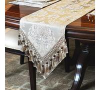 TOPLUXE Table Runner with Handmade Tassels, Luxury Table Runner for Dining Room/Restaurant/Banquet/Festival Decoration (33x274cm, Champagne)
