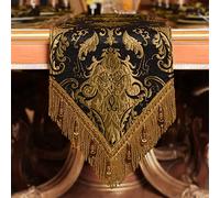 TOPLUXE Table Runner with Handmade Tassels, Luxury Table Runner for Dining Room/Restaurant/Banquet/Festival Decoration (33x180cm, Black)