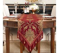 TOPLUXE Table Runner with Tassels, Damask Table Runner for Dining Room/Restaurant/Banquet/Christmas Decoration (33x180cm, Burgundy)