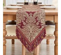 TOPLUXE Table Runner with Tassels, Damask Table Runner for Dining Room/Restaurant/Banquet/Festival/Christmas Decoration (33x274cm, Red)