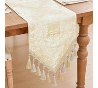 TOPLUXE Table Runner with Tassels, Jacquard Table Runner for Dining Room/Restaurant/Banquet/Festival Decoration (33x180cm, Light Gold)