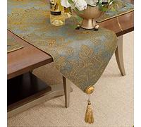 TOPLUXE Table Runner with Tassels, Luxury Damask Table Runner for Dining Room/Restaurant/Banquet/Festival Decoration (33x180cm, Blue)