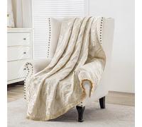 TOPLUXE Throw Blanket, Classic Throws for Sofas, Damask Jacquard Bed Throw, Decorative Throw with Tassel for Bed Sofa Couch Recliner Chair Living Room Bedroom 132x182cm (White)