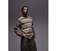 Topman Mens premium relaxed fit stripe t-shirt in khaki