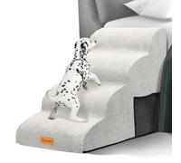 Topmart Dog Stairs High Density Foam 4 Tier Extra Wide Deep Non-Slip Pet Stairs Dog Ramp for Bed Soft Foam Dog Ladder Best for Older Dogs Injured
