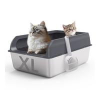 Topmart Stainless Steel Cat Litter Box with Lid, Large Size 24"x16"x10" with Removable Splash Guard, Built-In Scoop, Ideal for Kittens, Adult, and Senior Cats, Easy to Clean, Anti-Litter Tracking, 30L