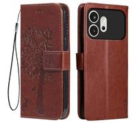Topme Leather Case for HONOR 600 5G (6.57" Inches), [cat and Tree Pattern Style Phone Case] - Brown