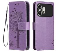 Topme Leather Case for HONOR 600 5G (6.57" Inches), [cat and Tree Pattern Style Phone Case] - Light Purple