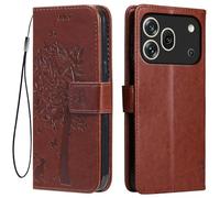 Topme Leather Case for HONOR 600 Pro 5G (6.57" Inches), [cat and Tree Pattern Style Phone Case] - Brown