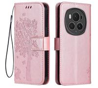 Topme Leather Case for HONOR Magic6 Pro 5G (6.8" Inches), [cat and Tree Pattern Style Phone Case] - Rose Gold