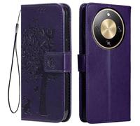 Topme Leather Case for HONOR Magic8 Lite 5G / HONOR X9D (6.79" Inches), [cat and Tree Pattern Style Phone Case] - Deep Purple
