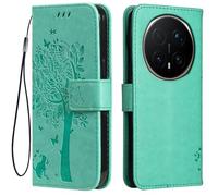 Topme Leather Case for HONOR Magic8 Pro 5G (6.71" Inches), [cat and Tree Pattern Style Phone Case] - Green