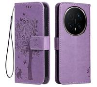 Topme Leather Case for HONOR Magic8 Pro 5G (6.71" Inches), [cat and Tree Pattern Style Phone Case] - Light Purple