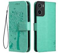 Topme Leather Case for Motorola Moto g05 / Motorola Moto E15 (6.67" Inches), [cat and Tree Pattern Style Phone Case] - Green
