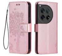 Topme Leather Case for OnePlus 12 5G (6.82" Inches), [cat and Tree Pattern Style Phone Case] - Rose Gold