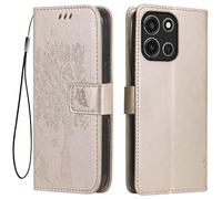 Topme Leather Case for OnePlus Nord 6 6G / OnePlus Nord6 6G (6.78" Inches), [cat and Tree Pattern Style Phone Case] - Gold