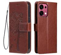 Topme Leather Case for OPPO A6 Pro 5G (6.57" Inches), [cat and Tree Pattern Style Phone Case] - Brown