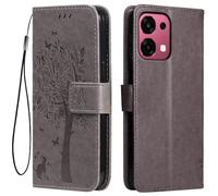 Topme Leather Case for OPPO A6 Pro 5G (6.57" Inches), [cat and Tree Pattern Style Phone Case] - Grey
