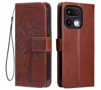 Topme Leather Case for Realme 16 Pro+ 5G / Realme 16 ProPlus 5G (6.8 Inches), Cat and Tree Pattern Style Mobile Phone Case, Brown