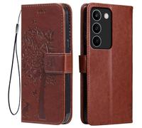 Topme Leather Case for Realme C100 5G (6.8" Inches), [cat and Tree Pattern Style Phone Case] - Brown
