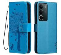 Topme Leather Case for Realme C71 / Realme P3 Lite (6.67" Inches), [cat and Tree Pattern Style Phone Case] - Blue