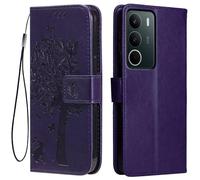 Topme Leather Case for Realme C71 / Realme P3 Lite (6.67" Inches), [cat and Tree Pattern Style Phone Case] - Deep Purple