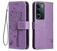 Topme Leather Case for Realme C71 / Realme P3 Lite (6.67" Inches), [cat and Tree Pattern Style Phone Case] - Light Purple