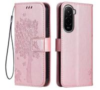 Topme Leather Case for Smartphone, Compatible with POCO M7 (4G)(Phone Dimension Size 171.08x82.05x8.55mm) Please measure the size of your phone, [cat and Tree Pattern Style Phone Case] - Rose Gold