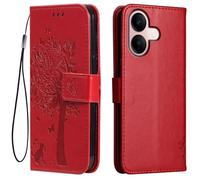 Topme Leather Case for vivo V60 Lite 5G (6.77" Inches), [cat and Tree Pattern Style Phone Case] - Red