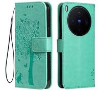 Topme Leather Case for vivo X300 (6.31" Inches), [cat and Tree Pattern Style Phone Case] - Green
