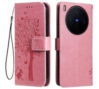 Topme Leather Case for vivo X300 (6.31" Inches), [cat and Tree Pattern Style Phone Case] - Pink