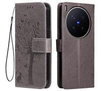 Topme Leather Case for vivo X300 Pro (6.78" Inches), [cat and Tree Pattern Style Phone Case] - Grey