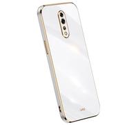 Topme Silicone Case for OPPO RenoZ (6.4" Inches), [gold Edge Style Phone Case] - White