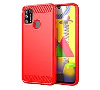 Topme Silicone Case for Samsung Galaxy M31 (6.4" Inches), [brushed Texture Style Phone Case] - Red