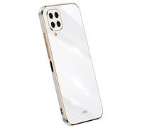 Topme Silicone Case for Samsung Galaxy M32 / M22 / A22 (6.4" Inches), [gold Edge Style Phone Case] - White