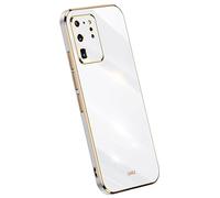 Topme Silicone Case for Samsung Galaxy S20 Ultra (6.9" Inches), [gold Edge Style Phone Case] - White