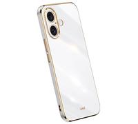 Topme Silicone Case for Smartphone, Compatible with iPhone 16 (6.1" Inches), [gold Edge Style Phone Case] - White
