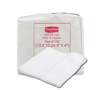 TOPMED ETS Cotton Gauze Swabs, Cheese Cloth Non-Sterile, White, 8 Ply 13 Threads, Pack of 100, 10 X 10 CM 4" X 4"