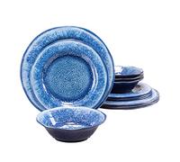 Topmela 12 Pcs Blue Melamine Dinnerware Set, Shatterproof and Dishwasher Safe, Ideal for Indoor and Outdoor Use
