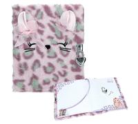 Depesche 14200 TOPModel Cosy Cat Diary with Heart Lock and Key, Book in Lilac with Purple Leo Fur, Includes 96 Finely Lined and Colourful Illustrated Pages